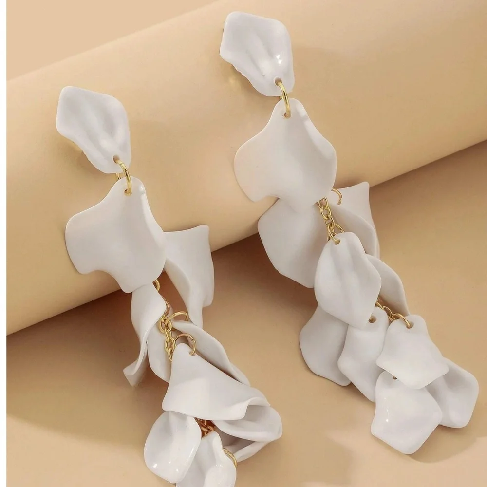 Cascading Rose Petal Earrings Drop Earrings 925 Sterling Silver Post